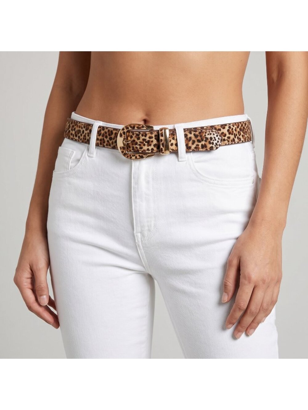 Women's Leopard Print Calf Hair with Gold Buckle Fashion Belt in One Size NWOT